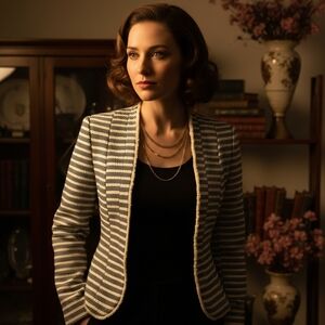 H&M Women's Black and White Striped Blazer